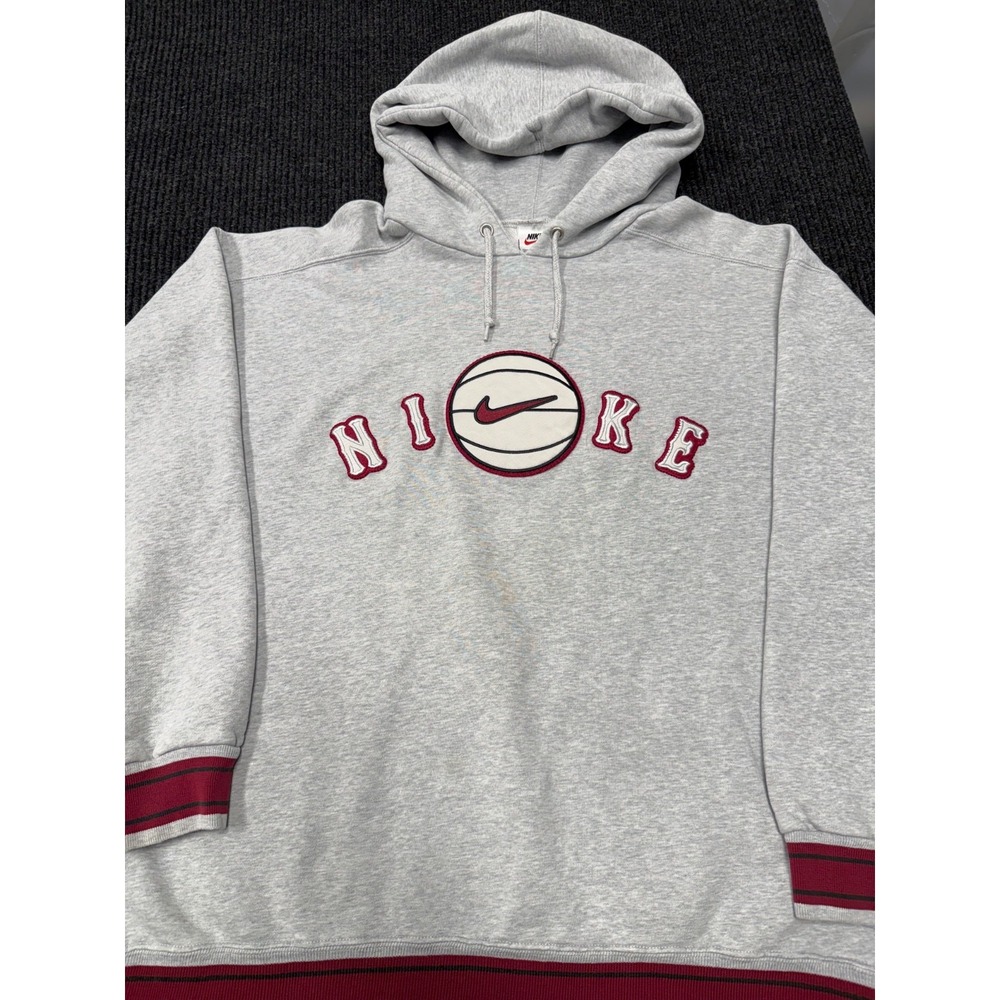 Vintage Nike Basketball Hoodie Gray Red Black Embroidered Swoosh Varsity Pullove